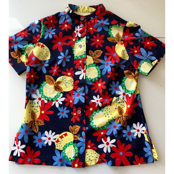 1960s Men’s Shirt, Size M, Vintage Fruit-Print Beach Party Shirt, Lemon Print - Picture 8 of 9